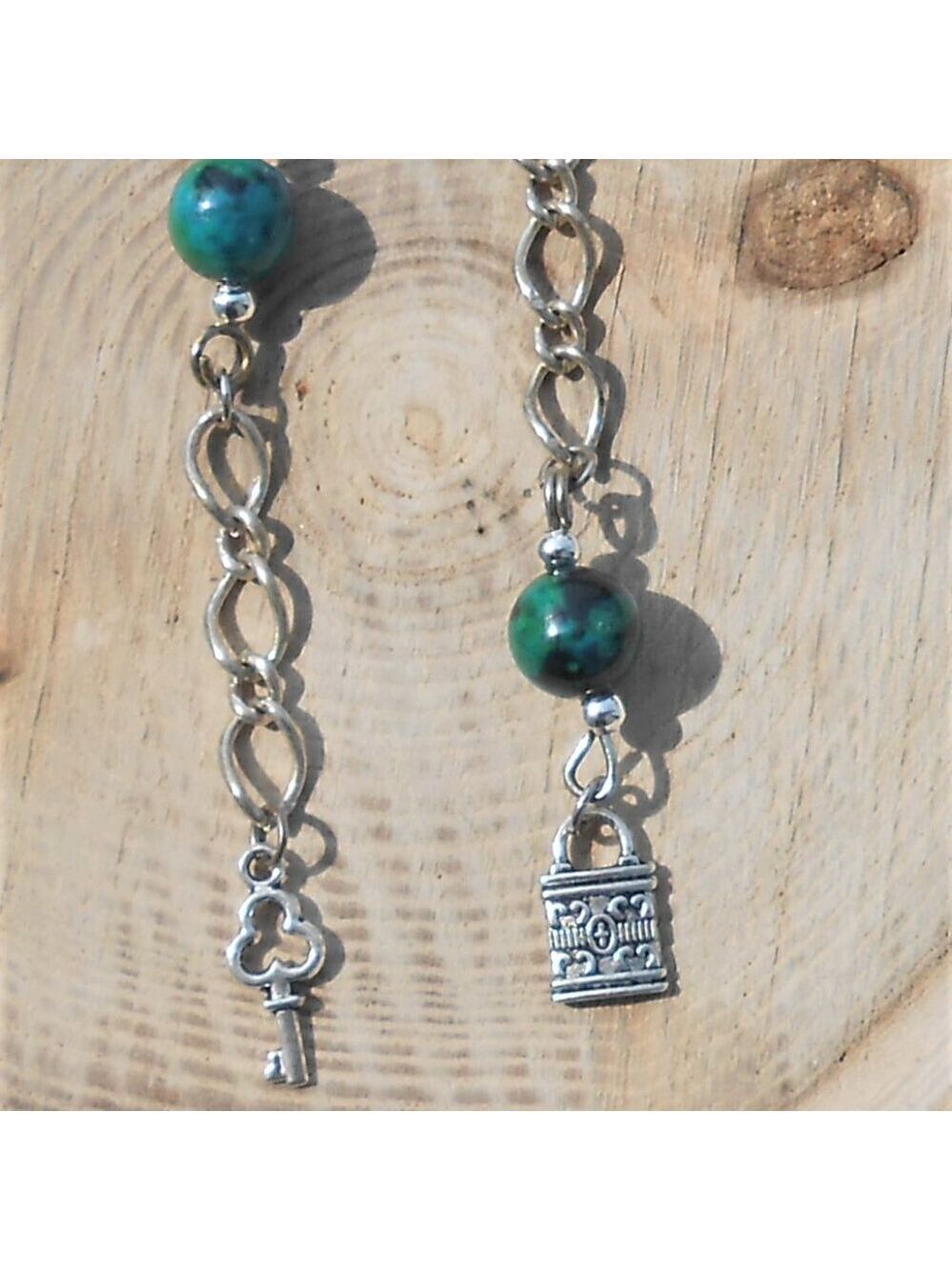 No237 Handmade earrings with Tibetan silver charms and polished stones